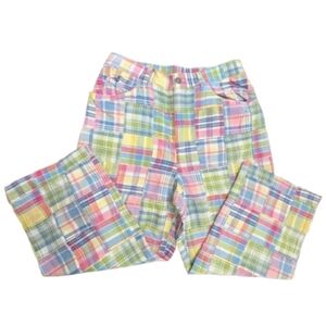 90s Y2K Jones New York Sport Madras pastel plaid patchwork capris. 100% cotton.